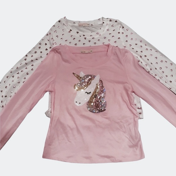 NWT LS Pink Sequin Unicorn/White w/Metallic Pink Hearts Size 6X - Picture 1 of 3